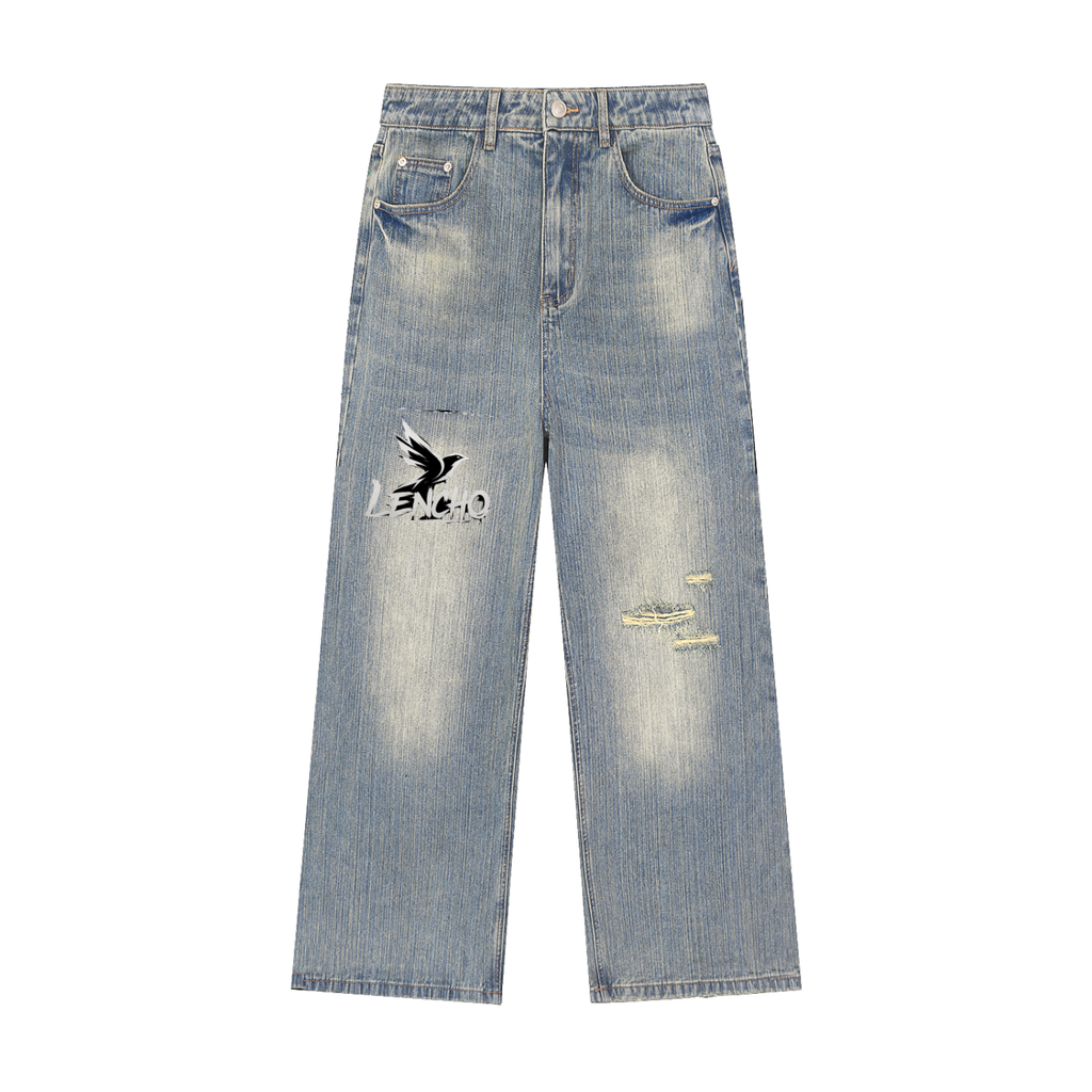 Vintage Wash Distressed Denim Jeans